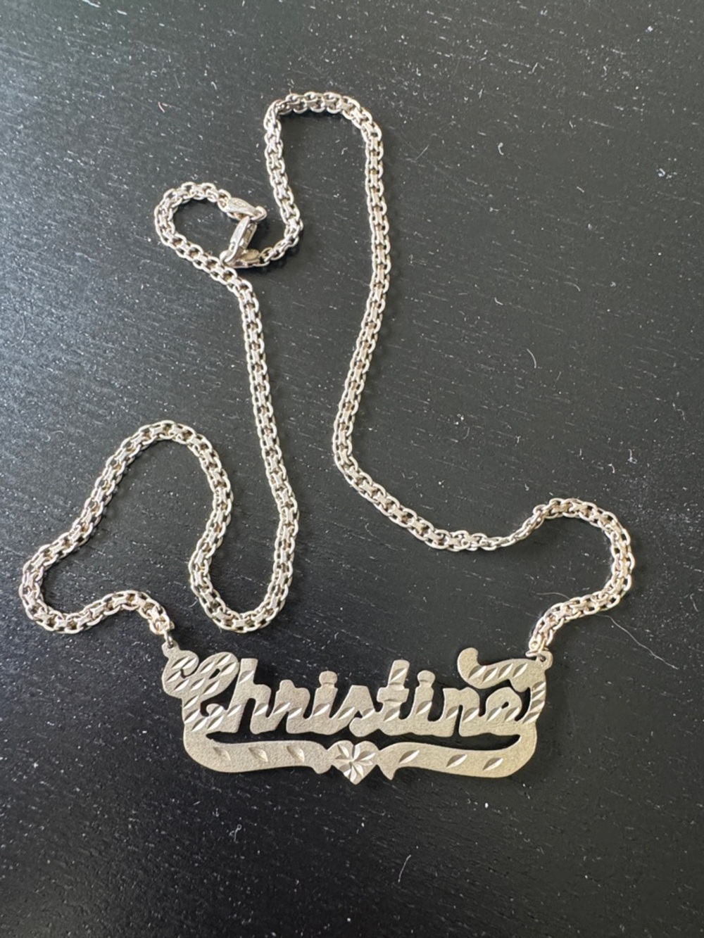 Personalized 'Christine' Script Nameplate Necklace - Silver